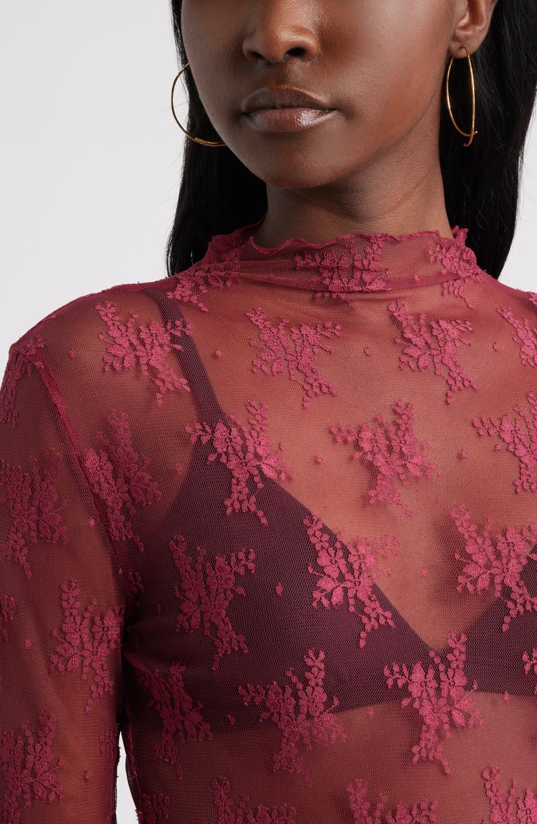 Treasure & Bond Sheer Lace Top, Alternate, color, Burgundy Rhode