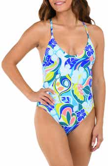 Citrus Hibiscus Scoop Neck One-Piece Swimsuit
