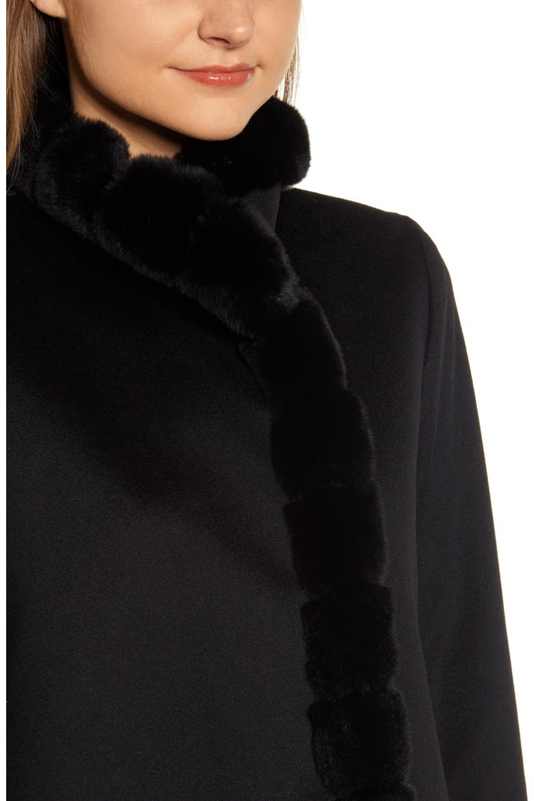 Wool Car Coat with Genuine Rex Rabbit Fur Trim, Alternate, color, DNU-BLACK