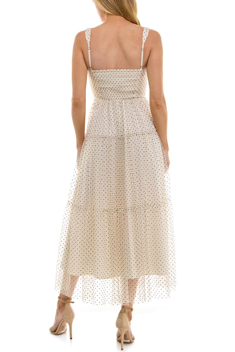 Dot Mesh Empire Waist Gown, Alternate, color, IVORY/ BLACK