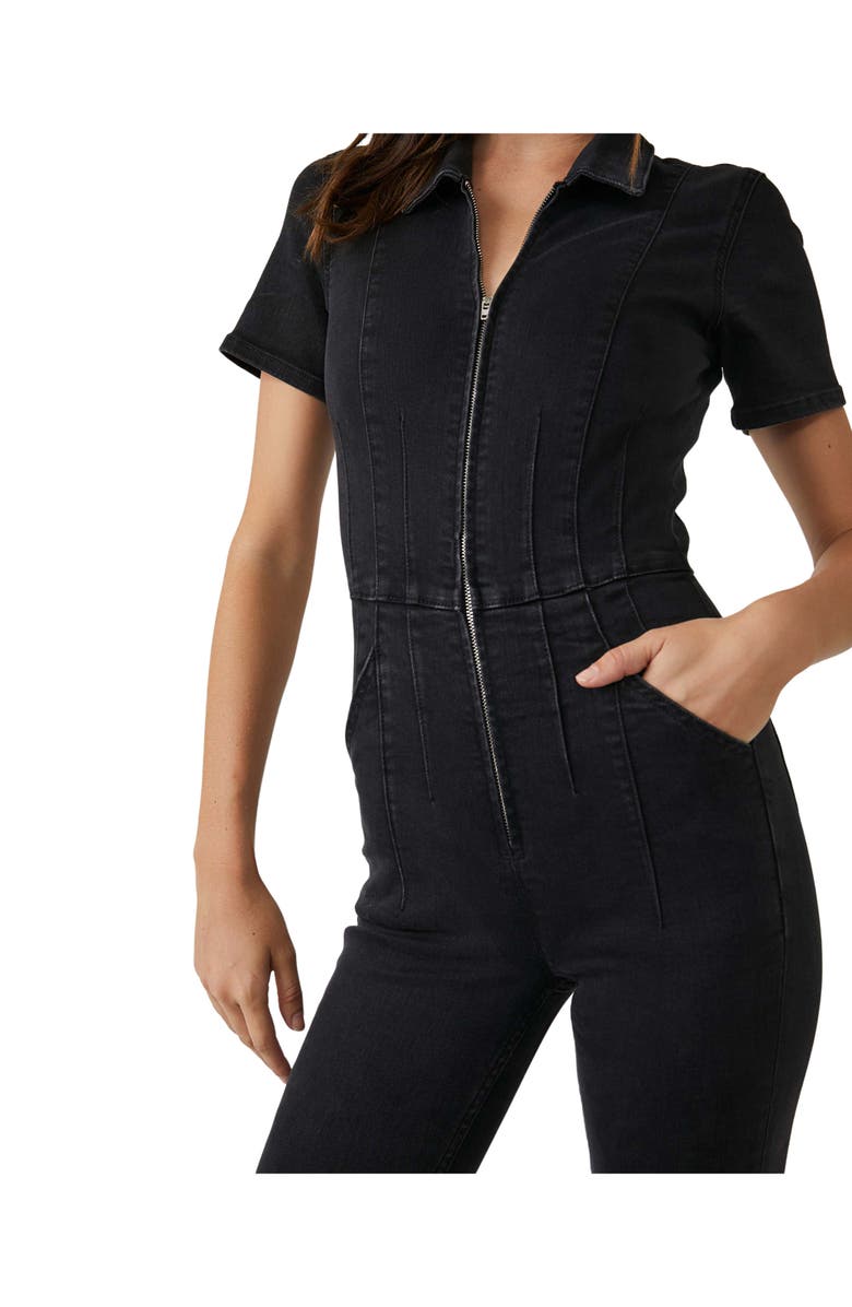 Free People Jayde Denim Flared Jumpsuit, Alternate, color, 