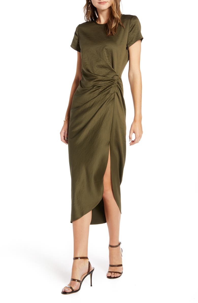 Something Navy Shiney Draped Dress, Main, color, 