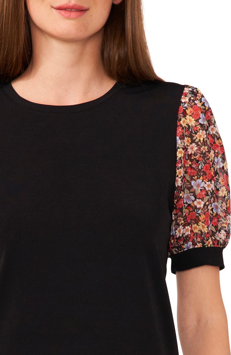CeCe Mixed Media Floral Puff Sleeve Top, Alternate, color, 