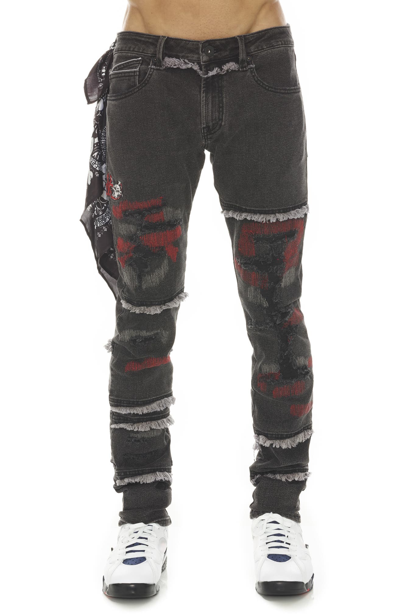 Cult of Individuality Rocker Mötly Crüe Frayed Slim Fit Stretch Jeans