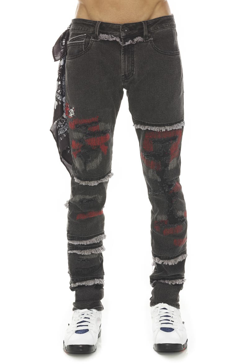Rocker Mötly Crüe Frayed Slim Fit Stretch Jeans, Main, color, MOTLEY