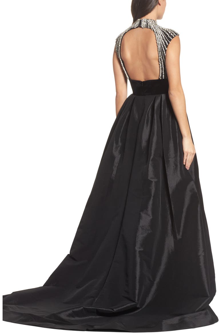 Crystal & Satin Ballgown, Alternate, color, BLACK