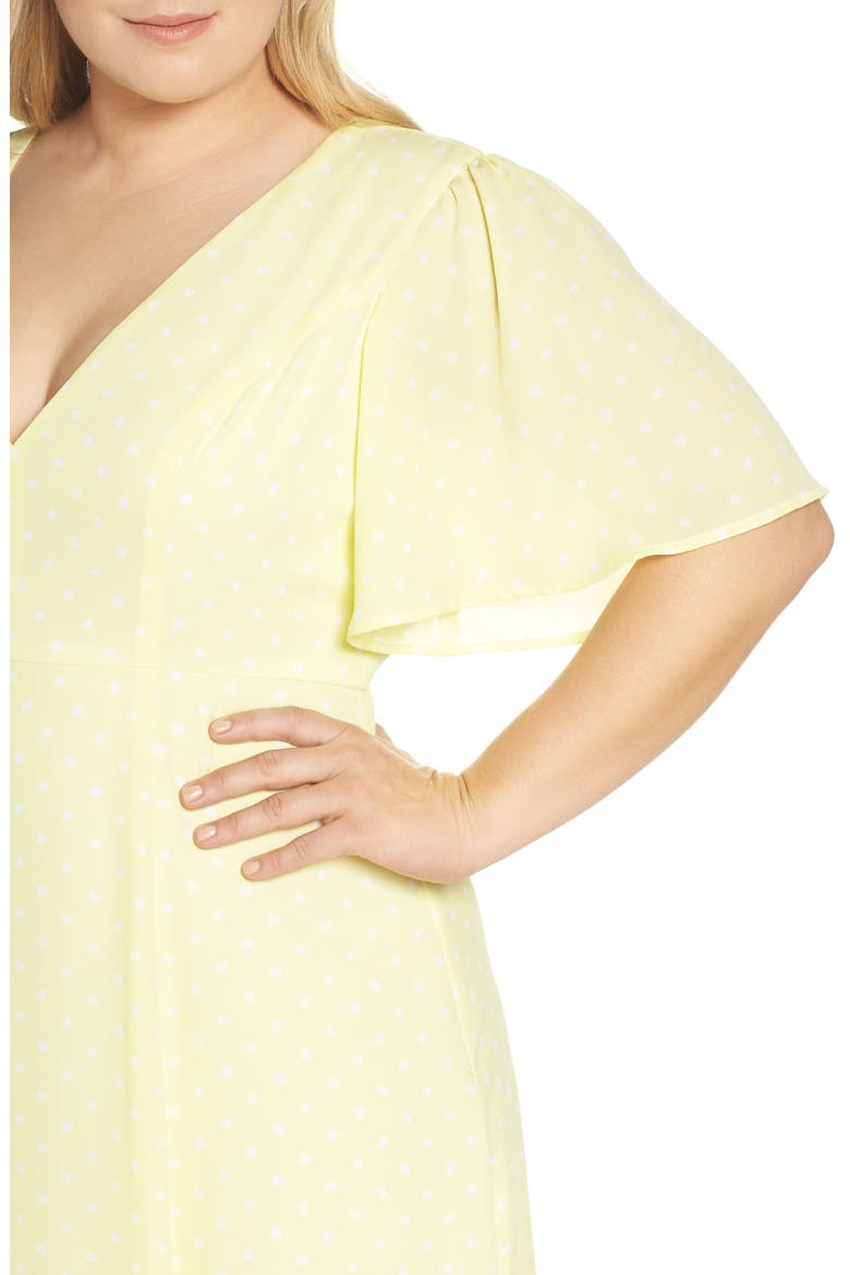 Flutter Sleeve Midi Dress, Alternate, color, YELLOW MERINGUE DOT