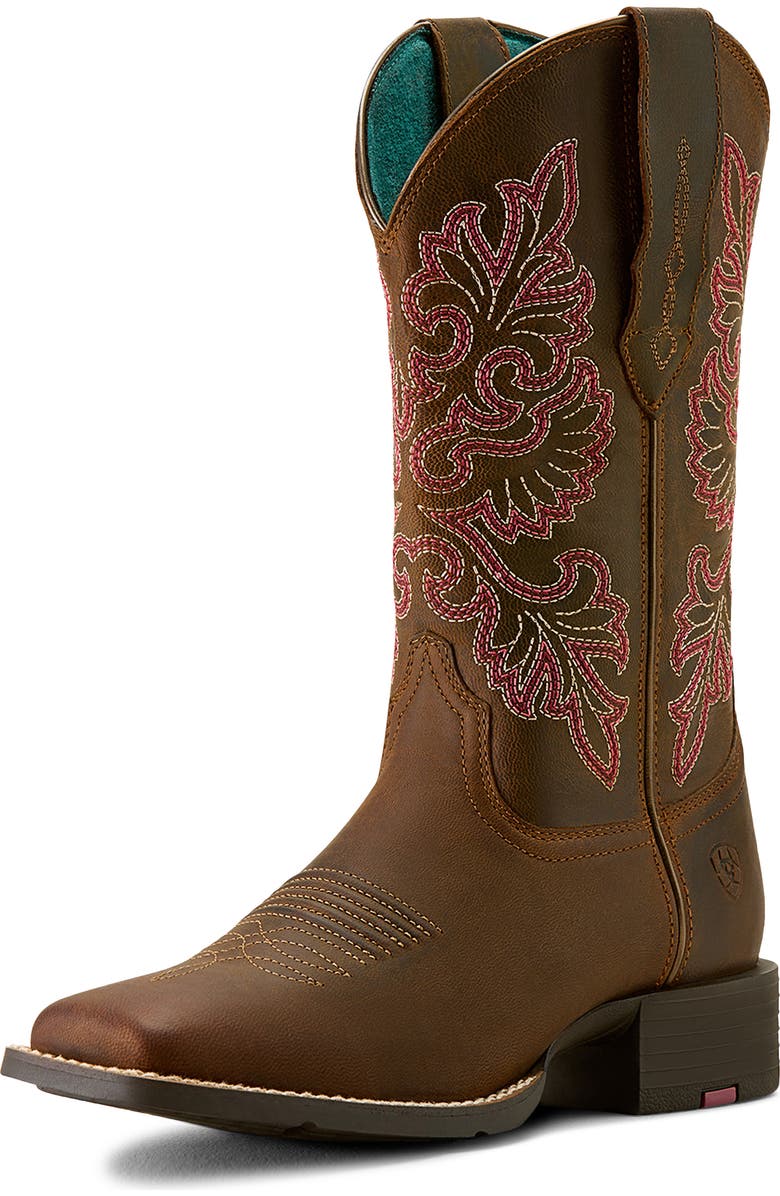 Ariat Round Up StretchFit<sup>™</sup> Wide Square Toe Western Boot, Alternate, color, Sassy Brown
