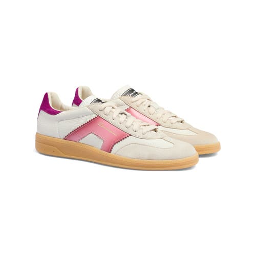 Santoni White And Violet Leather And Suede Dbs Oly Sneaker In Purple