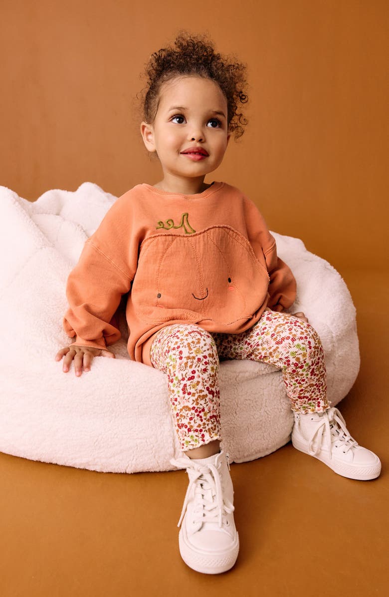 NEXT Kids' Pumpkin Embroidered Graphic Sweatshirt & Print Leggings Set, Alternate, color, Orange