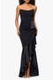 Satin Ruffle Detail Strapless Scuba Crepe Corset Gown