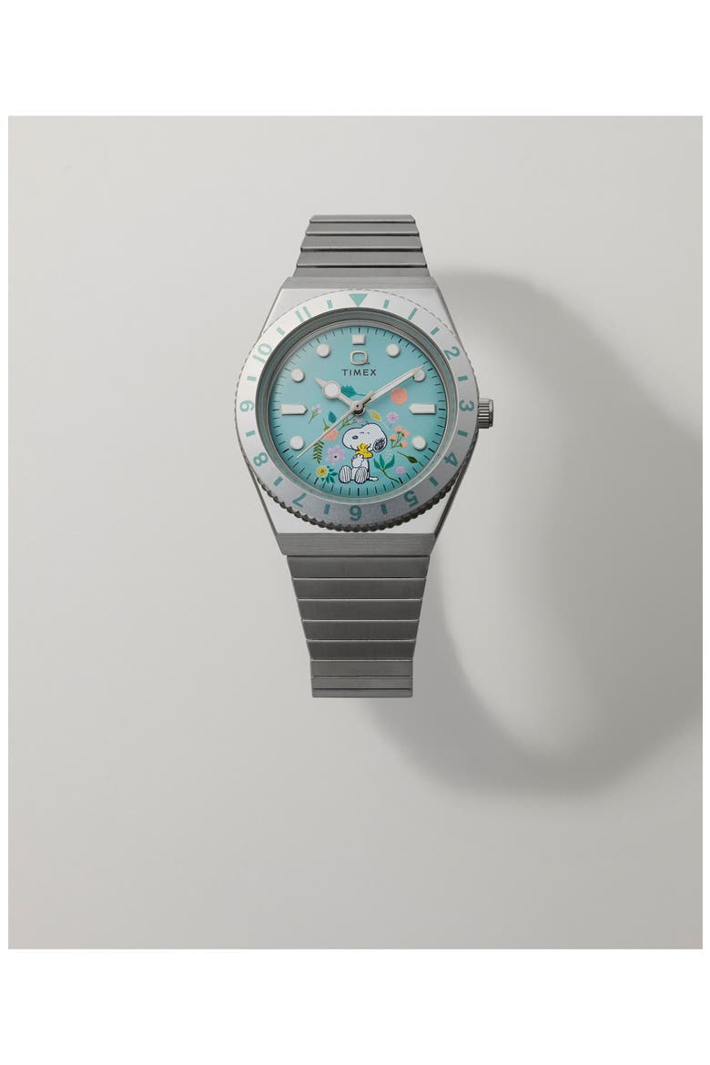 Peanuts® x Q Timex® 36mm Stainless Steel Expansion Band Watch, Alternate, color, STAINLESS STEEL