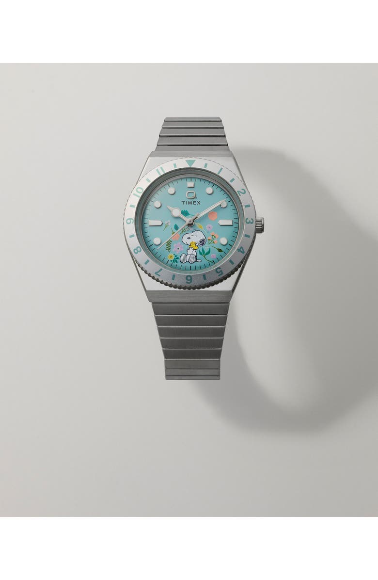 Timex<sup>®</sup> Peanuts<sup>®</sup> x Q Timex<sup>®</sup> 36mm Stainless Steel Expansion Band Watch, Alternate, color, Stainless Steel
