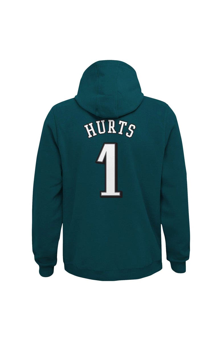 Outerstuff Youth Jalen Hurts Midnight Green Philadelphia Eagles Mainliner Player Name & Number Pullover Hoodie, Alternate, color, Green