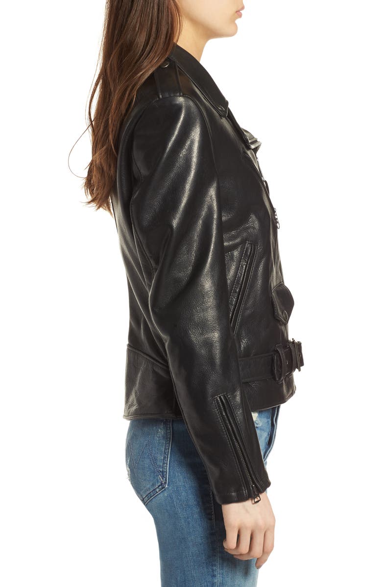 Schott NYC Lightweight Leather Jacket, Alternate, color, Black