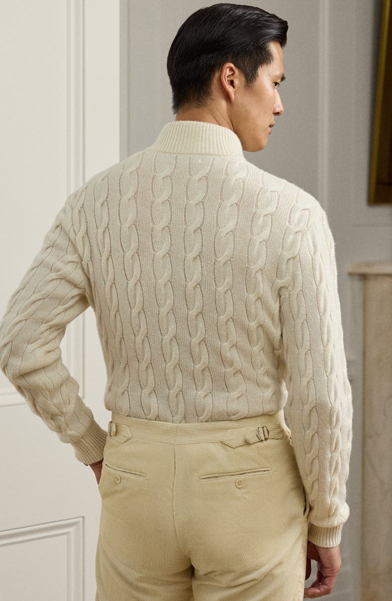 Ralph Lauren Purple Label Cable Stitch Cashmere Sweater, Alternate, color, Classic Cream