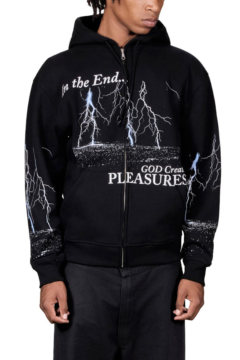 End Times Graphic Zip Hoodie, Main, color, BLACK