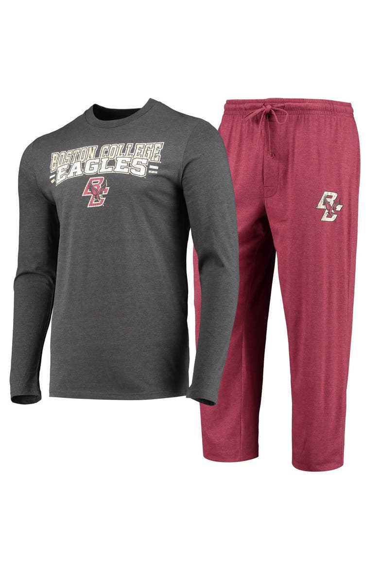 Men's Concepts Sport Maroon/Heathered Charcoal Boston College Eagles Meter Long Sleeve T-Shirt & Pants Sleep Set, Alternate, color, Maroon