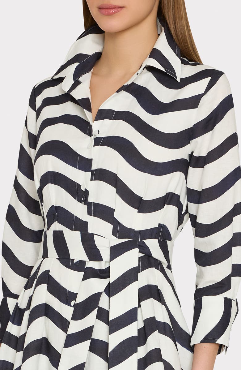 Milly Lexi Stripe Tie Waist Long Sleeve Midi Shirtdress, Alternate, color, Navy/ White