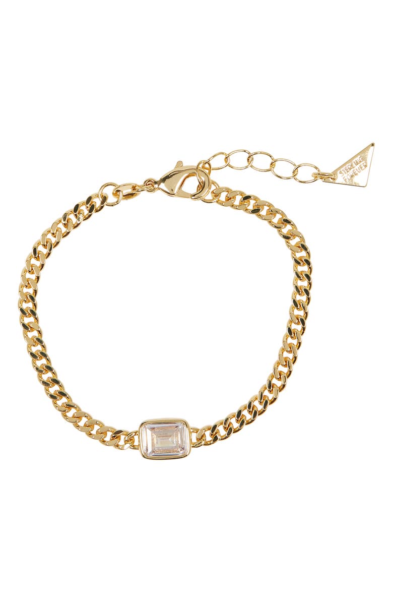 Sterling Forever Harper Cubic Zirconia Chain Bracelet, Alternate, color, Gold