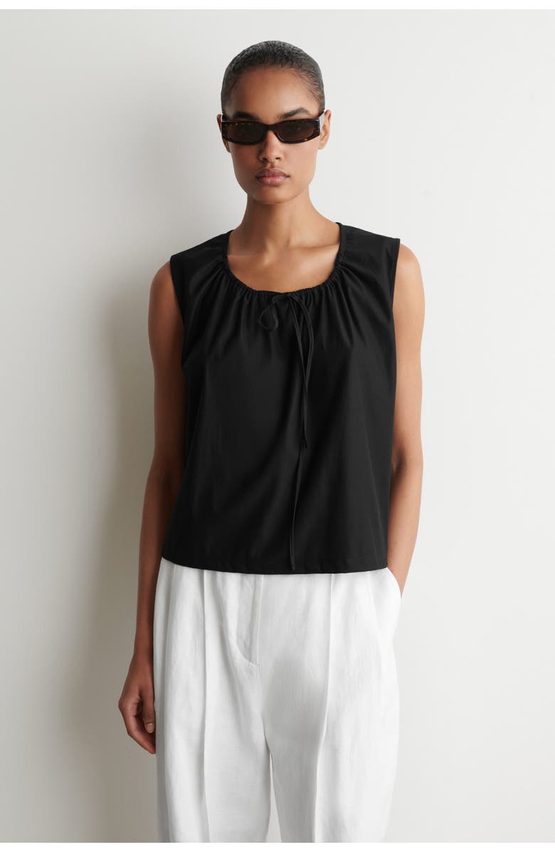 COS Gathered-neck Jersey Tank Top, Main, color, Black