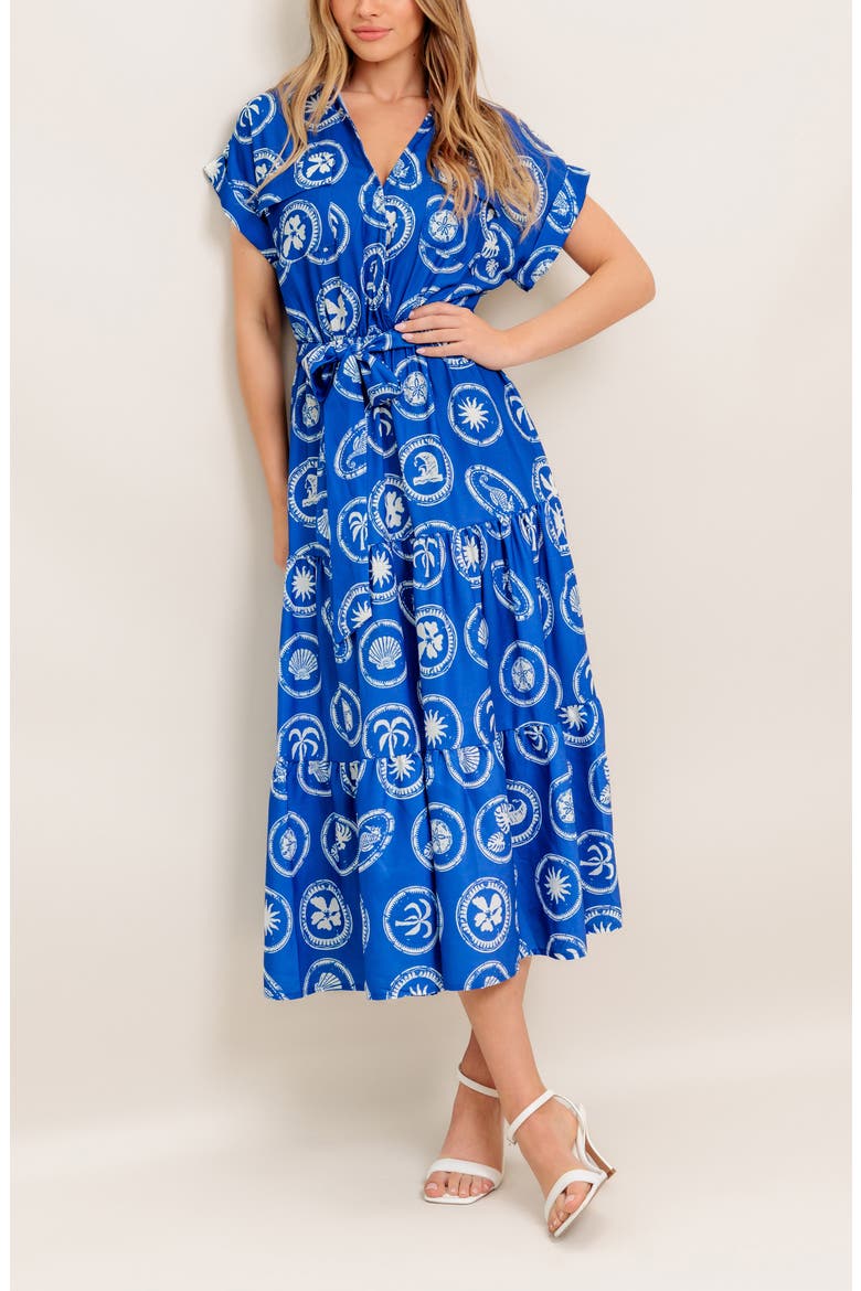 Surplice Neck Midi Dress, Alternate, color, BLUE/WHITE