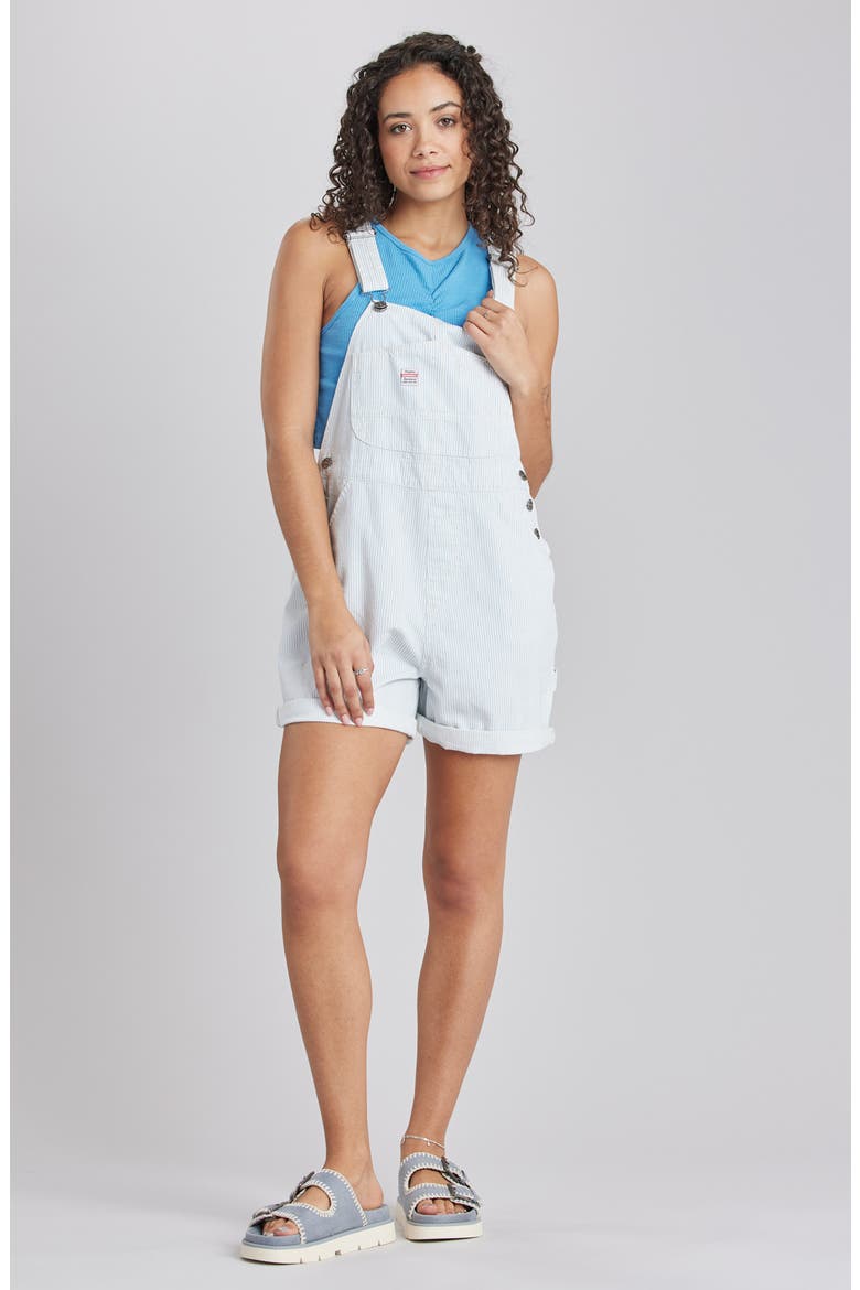 Mario Stripe Denim Shortalls, Alternate, color, LIGHT BLUE