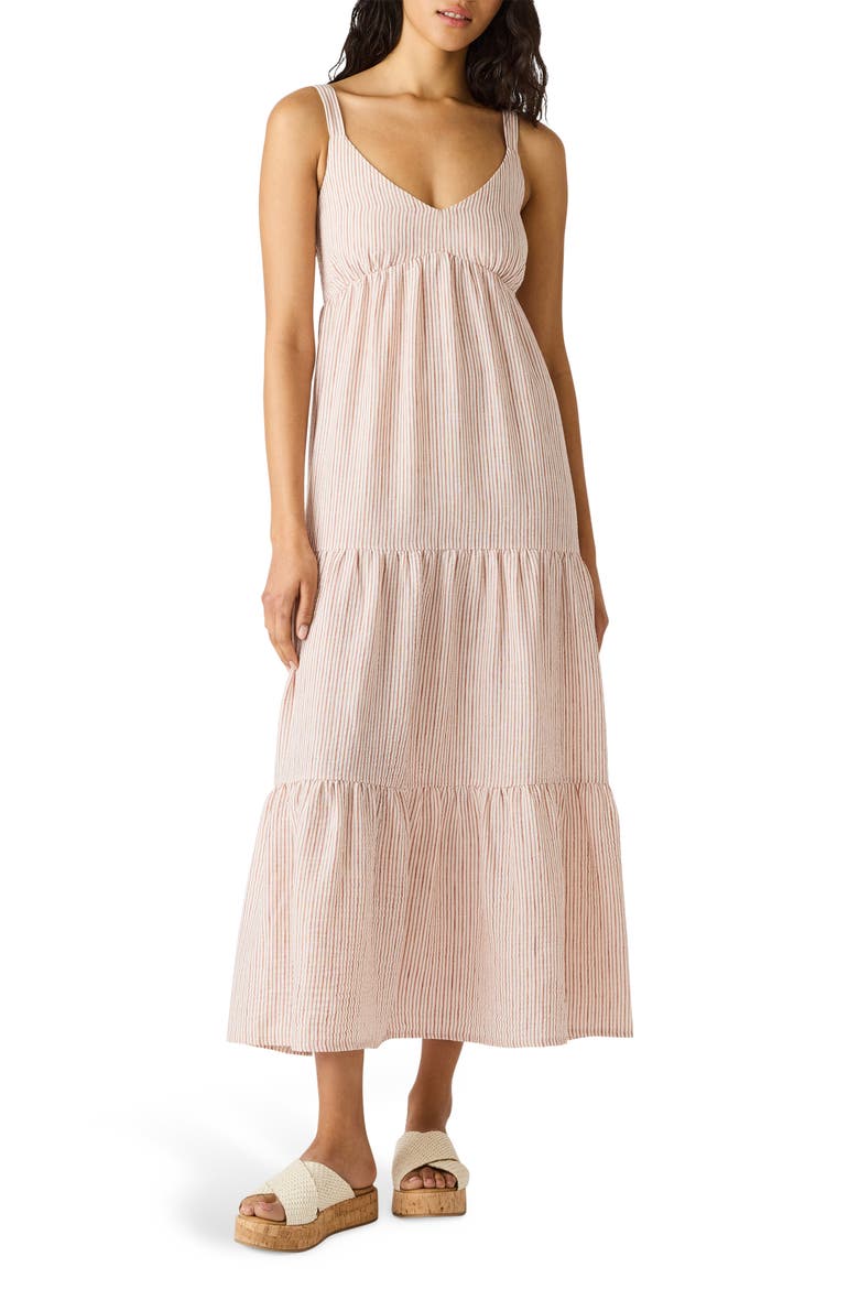 Elianna Stripe Tiered Sundress, Main, color, CASHEW PINK STRIPE