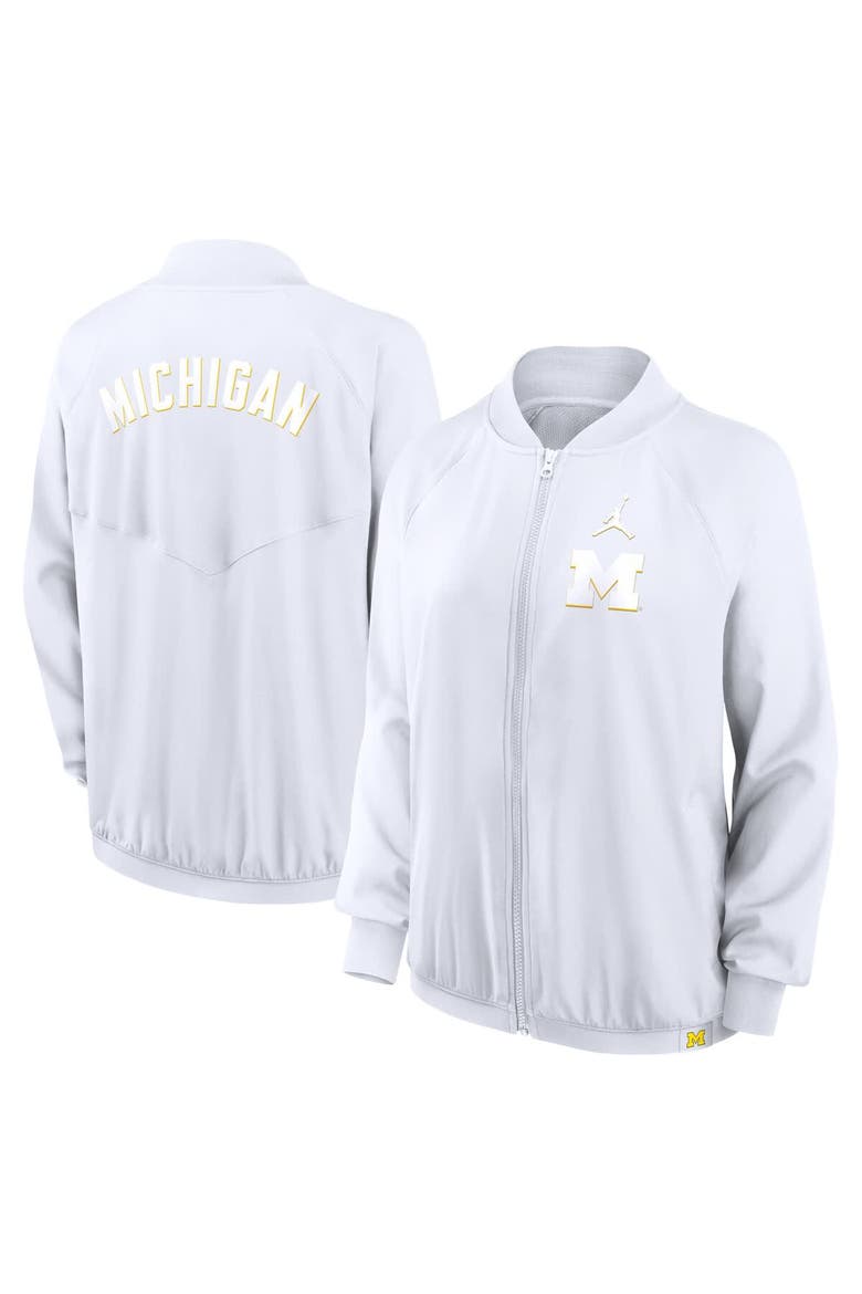 Women's Jordan Brand  White Michigan Wolverines Statement Bomber Raglan Full-Zip Jacket, Main, color, White