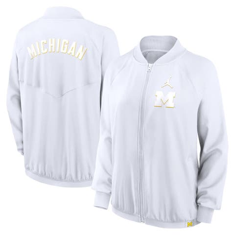 Women's Jordan Brand  White Michigan Wolverines Statement Bomber Raglan Full-Zip Jacket