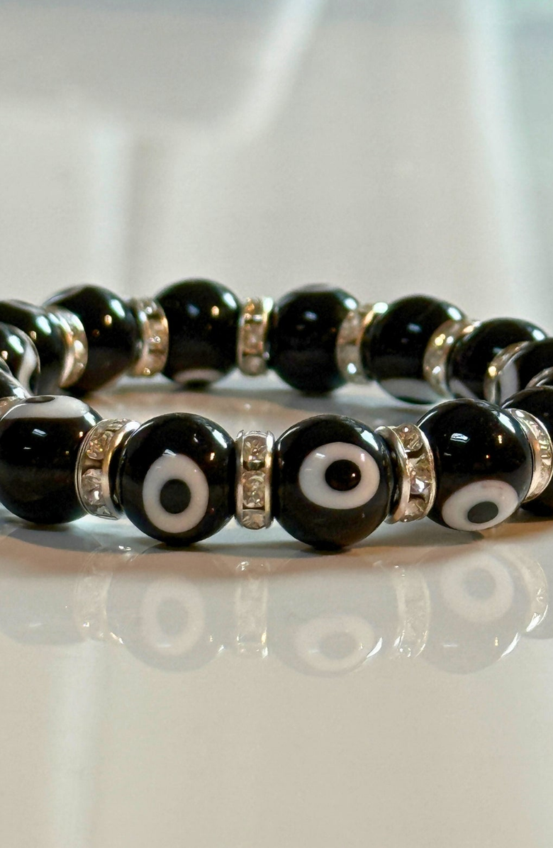 Humanist Beauty Evil Eye Beaded Bracelet, Alternate, color, Black