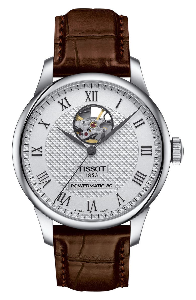 Tissot Le Locle Powermatic 80 Leather Strap Watch, 39mm, Main, color, Brown