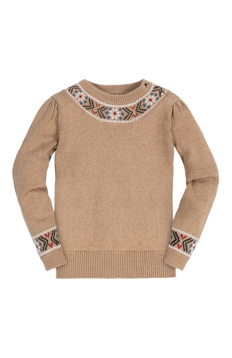 Baby Girls' Organic Intarsia Trim Sweater, Infant