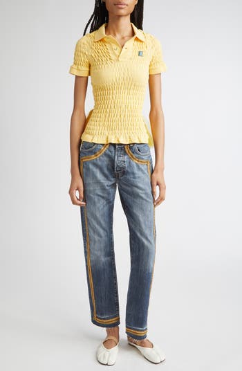 トップス OVY DAYDREAM Organic Cotton Pile Polo CONNER IVES Shirred Organic Cotton Piqué Bustle Polo | Nordstrom