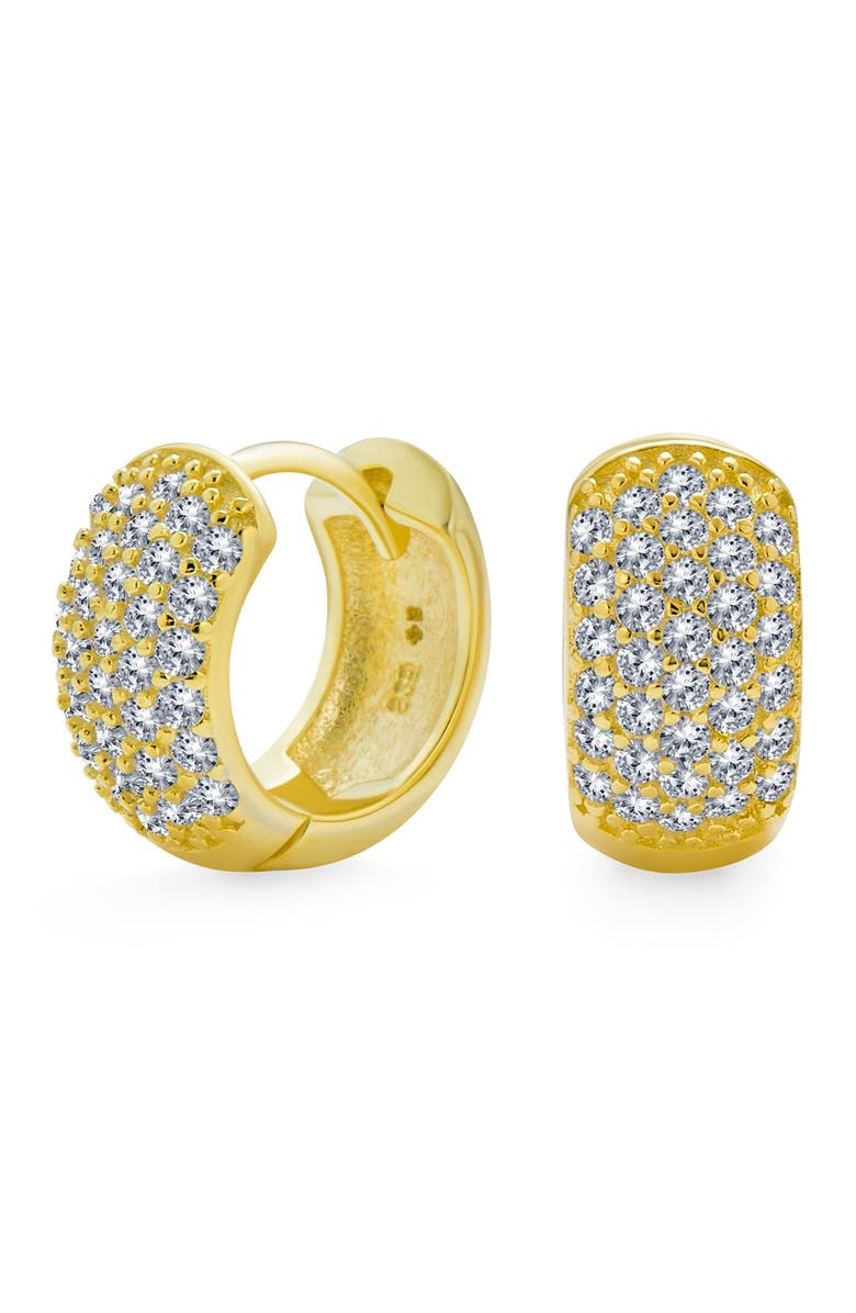 BLING JEWELRY Yellow Gold Plated Silver CZ Pave Huggie Hoop Earrings, Alternate, color,