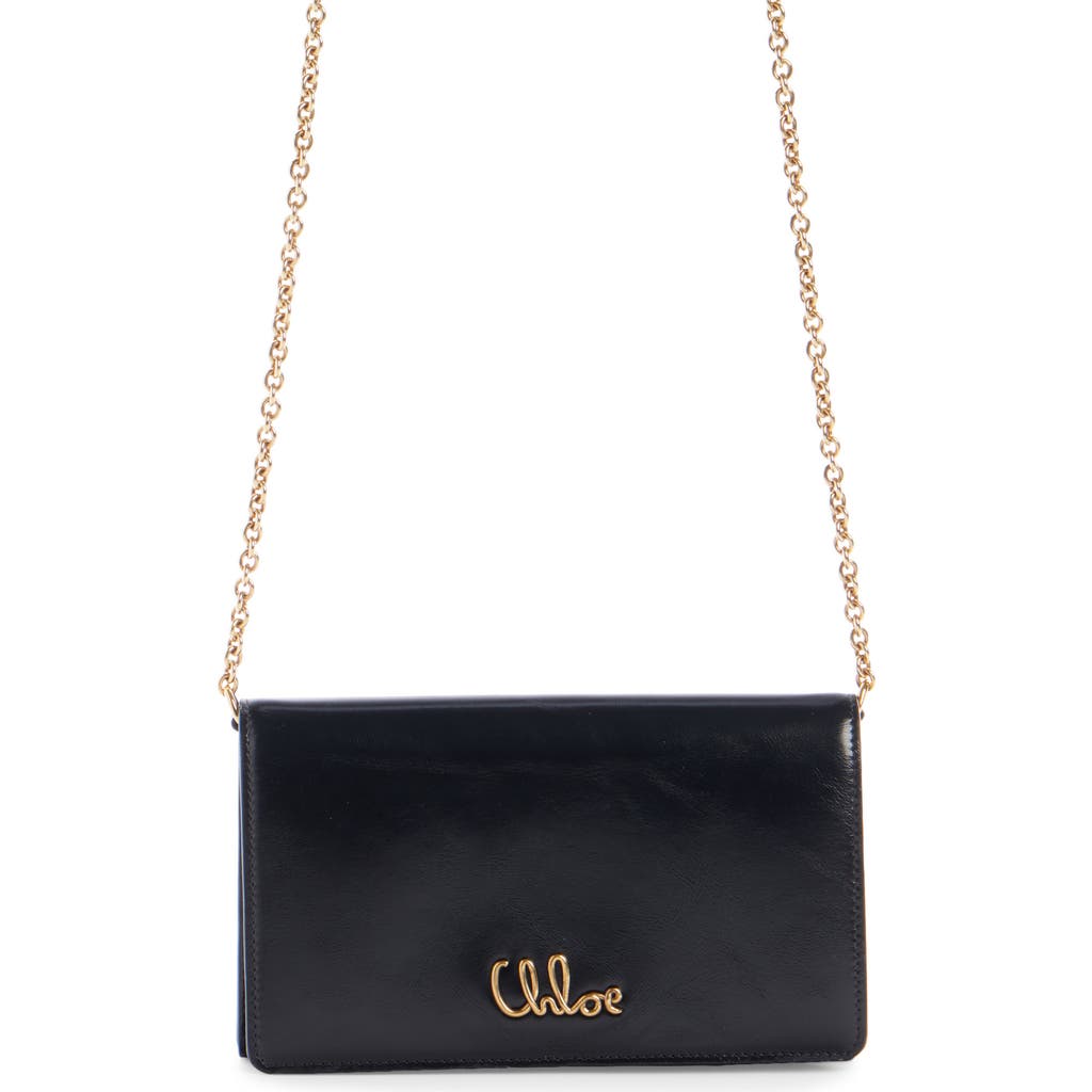 Shop Chloé Iconic Script Leather Wallet On A Chain In 001 Black