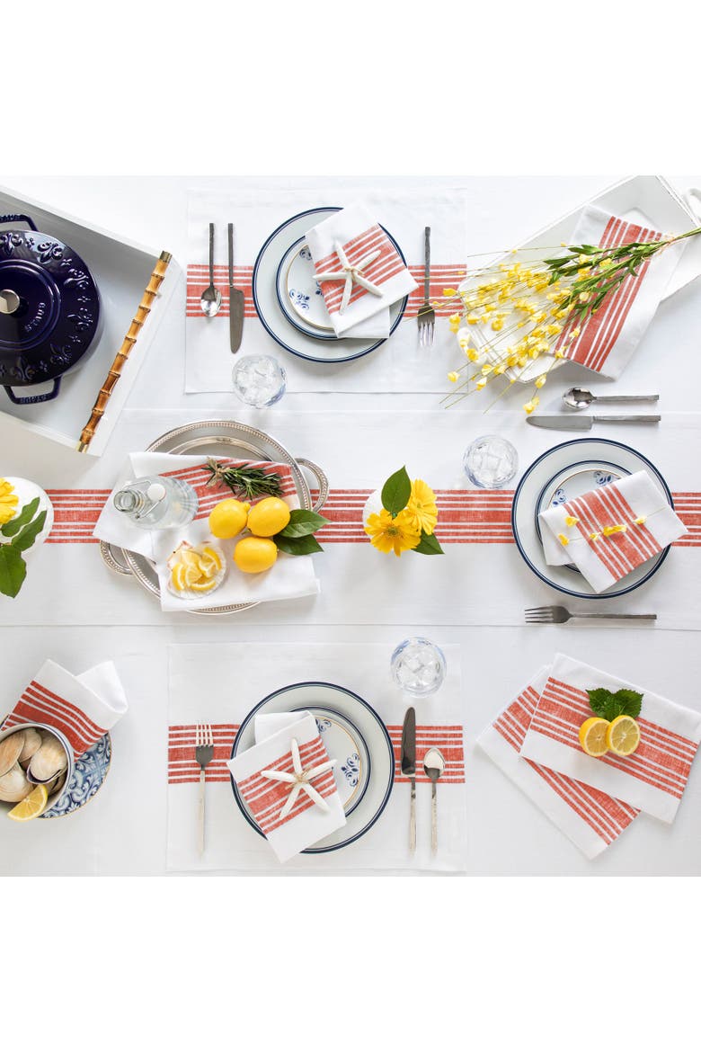 Linen Table Runner - Farmhouse, Alternate, color, Red and White