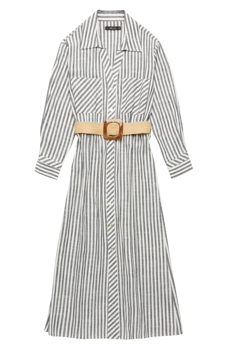 DELUC Marialva Stripe Long Sleeve Linen Blend Maxi Shirtdress, Alternate, color, Striped Blue
