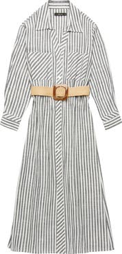 DELUC Marialva Stripe Long Sleeve Linen Blend Maxi Shirtdress
