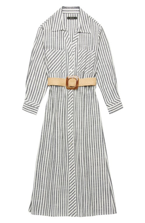 Deluc Marialva Stripe Long Sleeve Linen Blend Maxi Shirtdress In Striped Blue