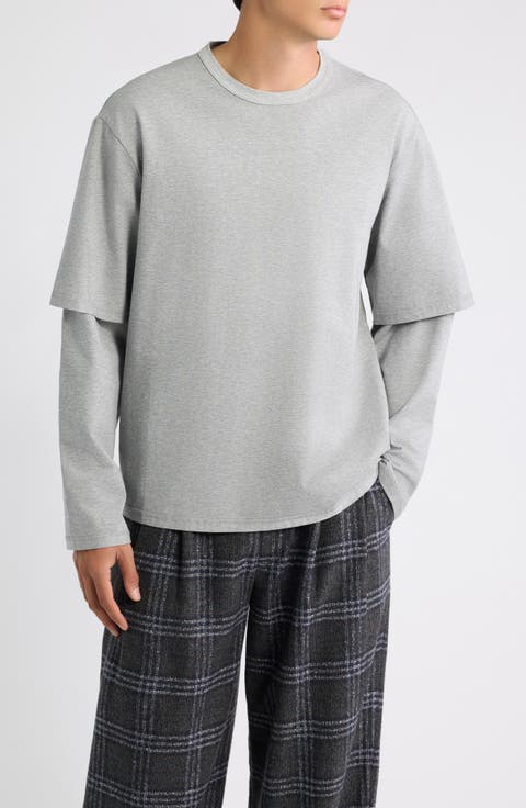 Double Layer Long Sleeve Stretch Cotton T-Shirt