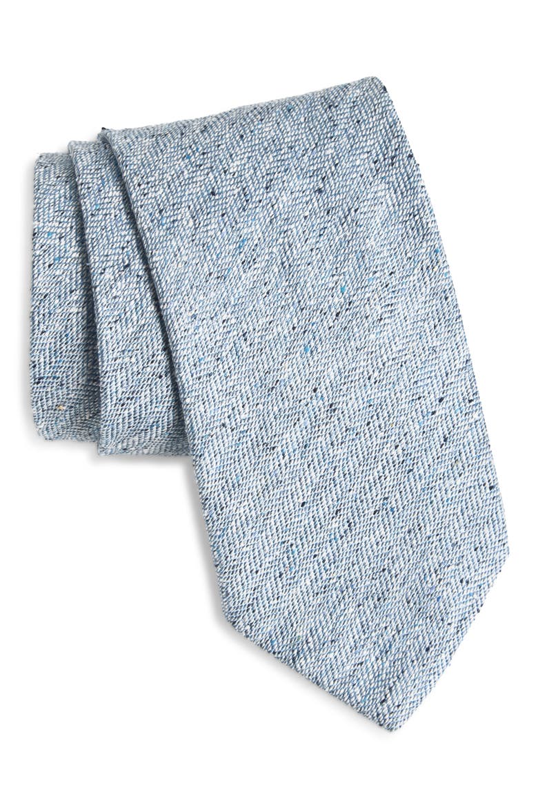 Light Blue Mélange Silk Herringbone Tie, Main, color, SKY