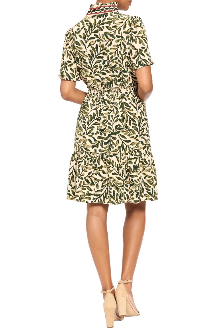 Ruffle Trim Short Sleeve Fit & Flare Dress, Alternate, color, PEARLED IVORY/ DRIED HERB