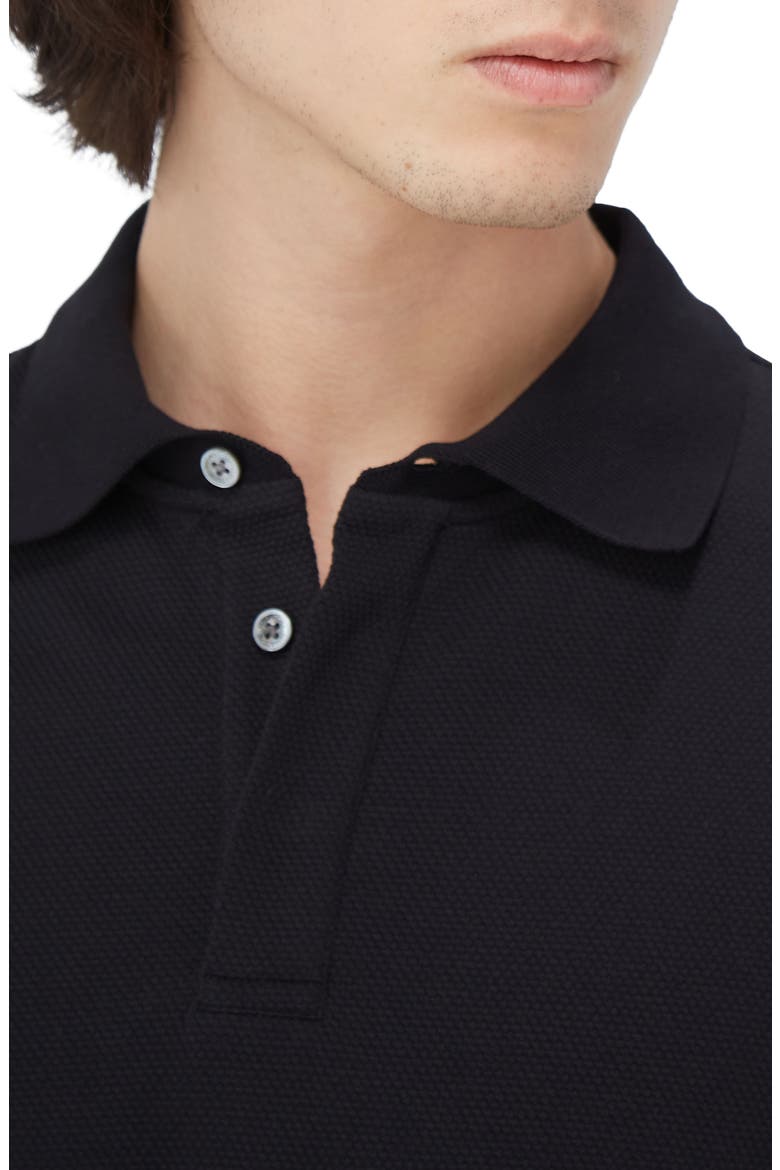 Honeycomb Knit Long Sleeve Polo, Alternate, color, BLACK