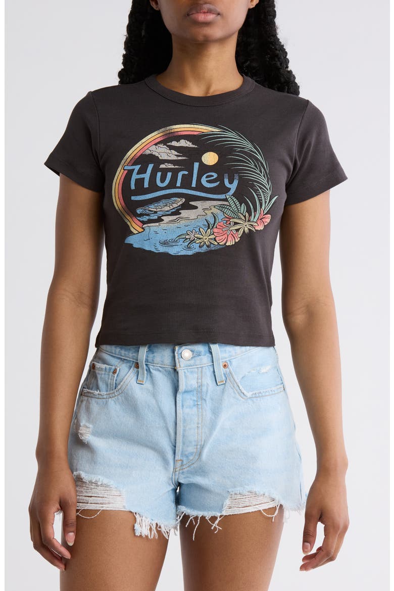 Retro Beach Crop Graphic T-Shirt, Main, color, OFF BLACK