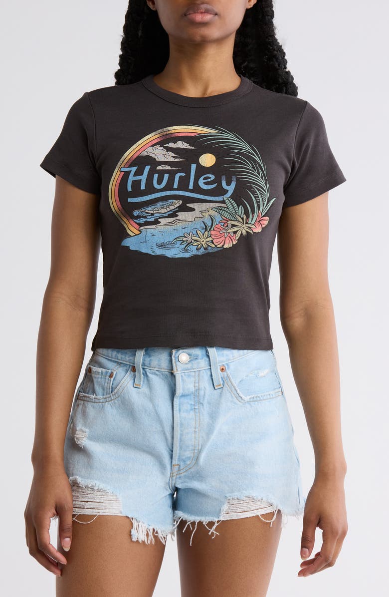 Hurley Retro Beach Crop Graphic T-Shirt, Main, color, Off Black
