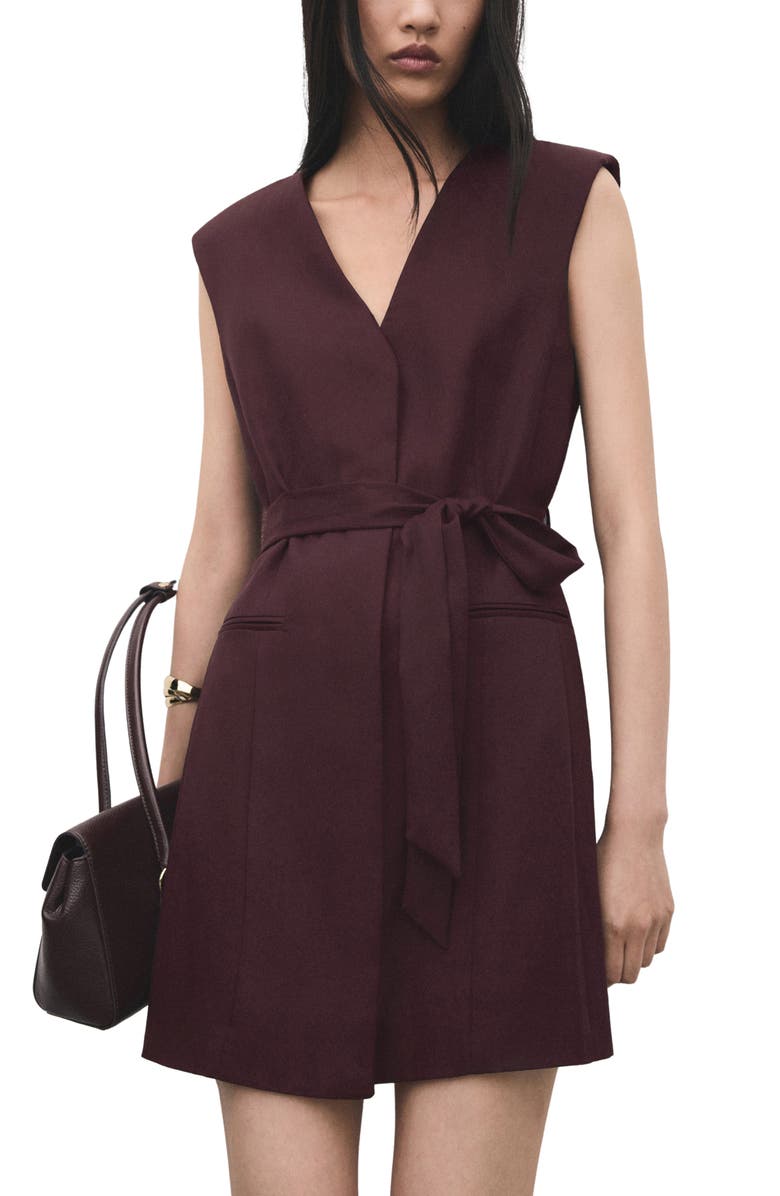 MANGO Belted Vest Minidress, Main, color, Burgundy