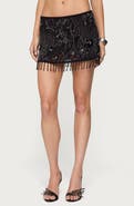EDIKTED Embellished Beaded Sequin Fringe Miniskirt