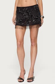EDIKTED Embellished Beaded Sequin Fringe Miniskirt