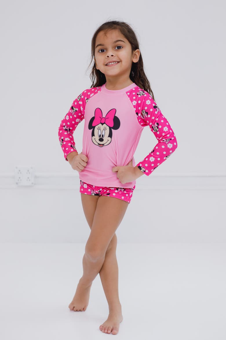 Minnie Mouse 2-Piece Swimwear Rash Guard and Shorts Set, Alternate, color, Minnie Bright Pink